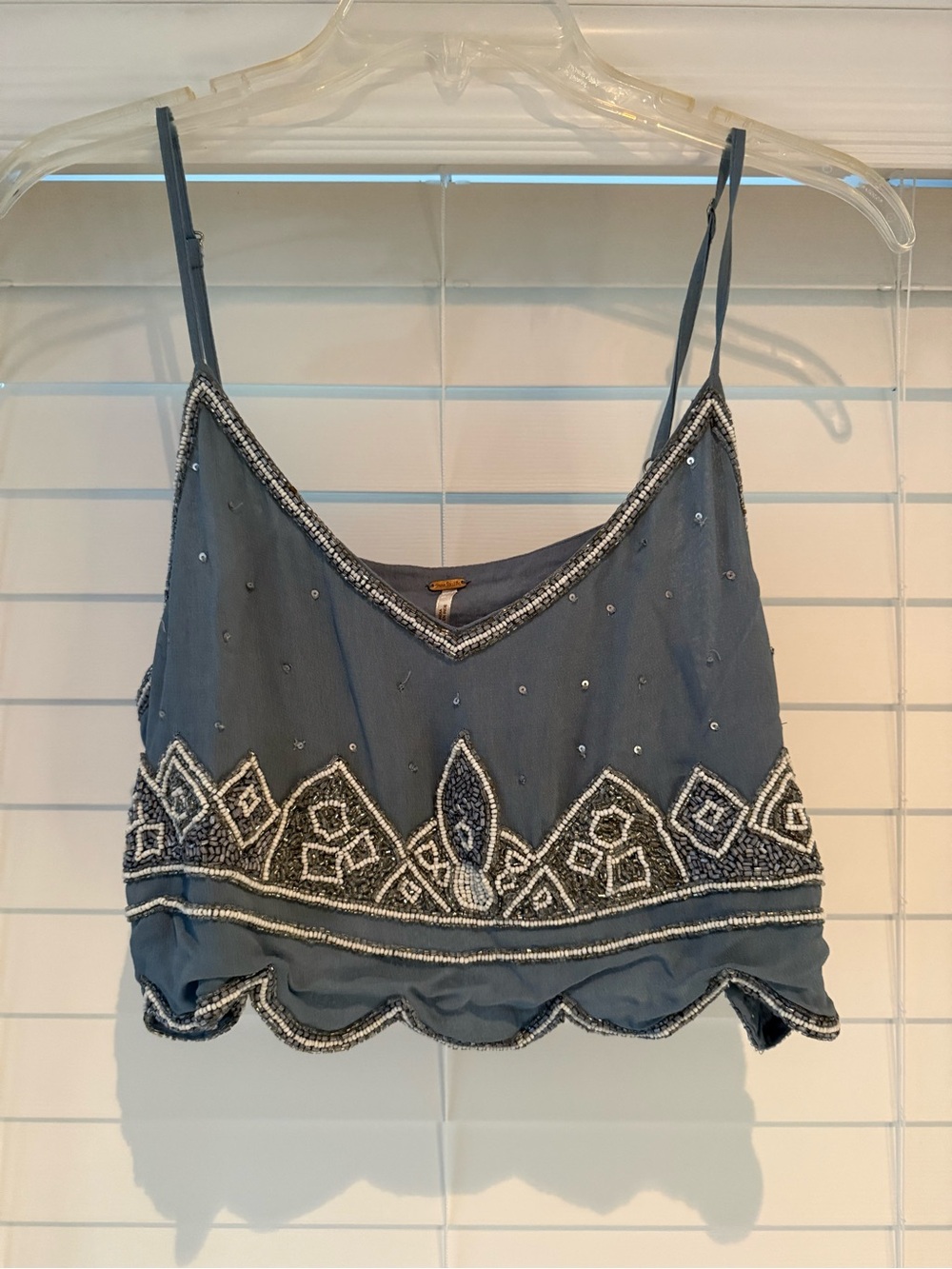 Free People Slate Blue Beaded Scallop Hem Crop Cami